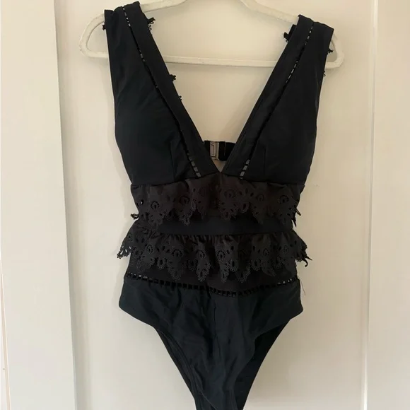 Zimmermann Alchemy Bonded Flutter One Piece Swimsuit lace mesh Size XL BLACK - Picture 4 of 10